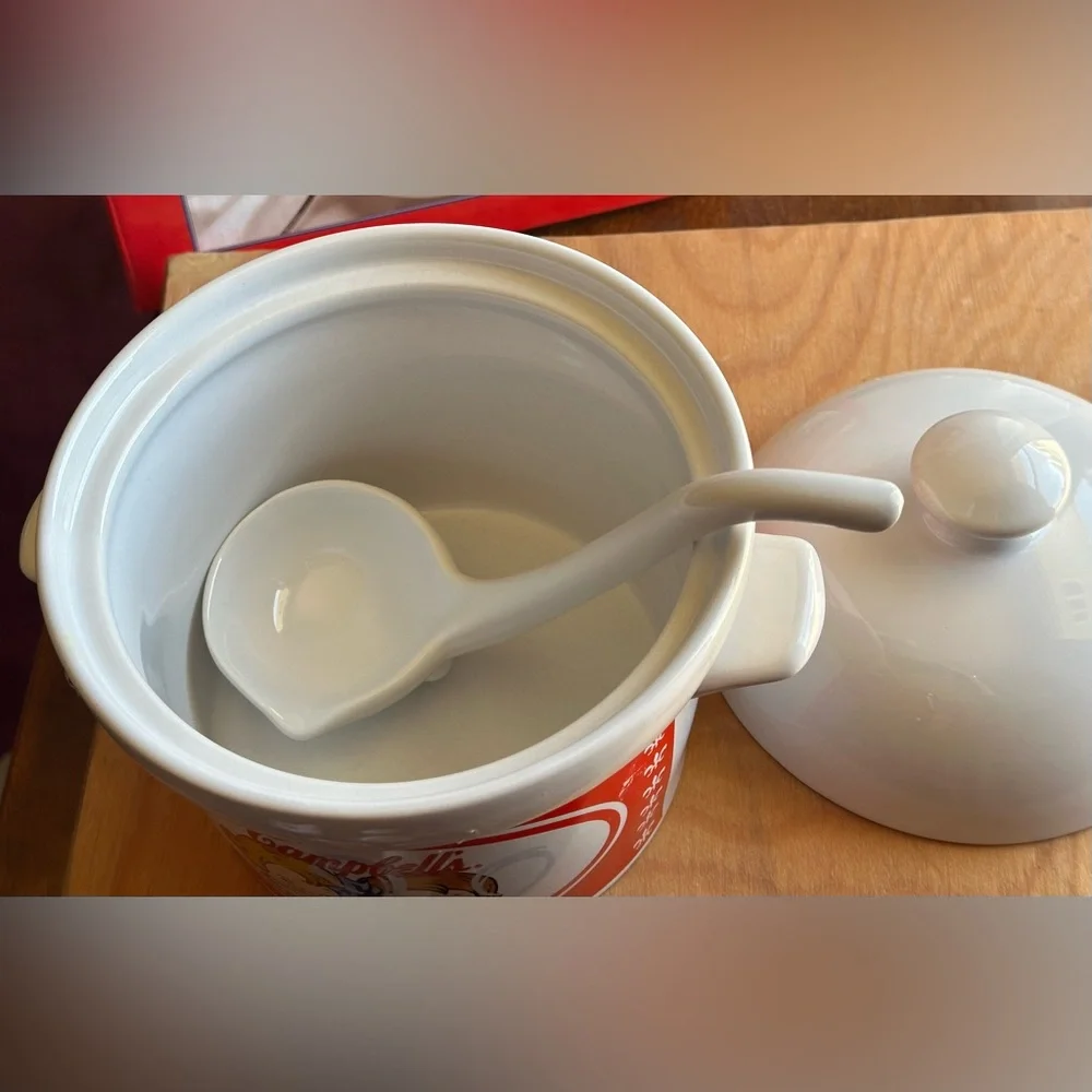 Vintage Campbell’s Soup Terrine w/ 3 Mugs & Ceramic Ladle Set